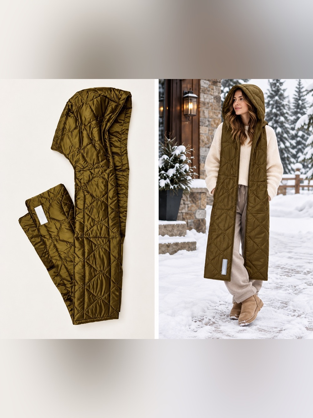 NWT new free people hooded quilted scarf golden bronze